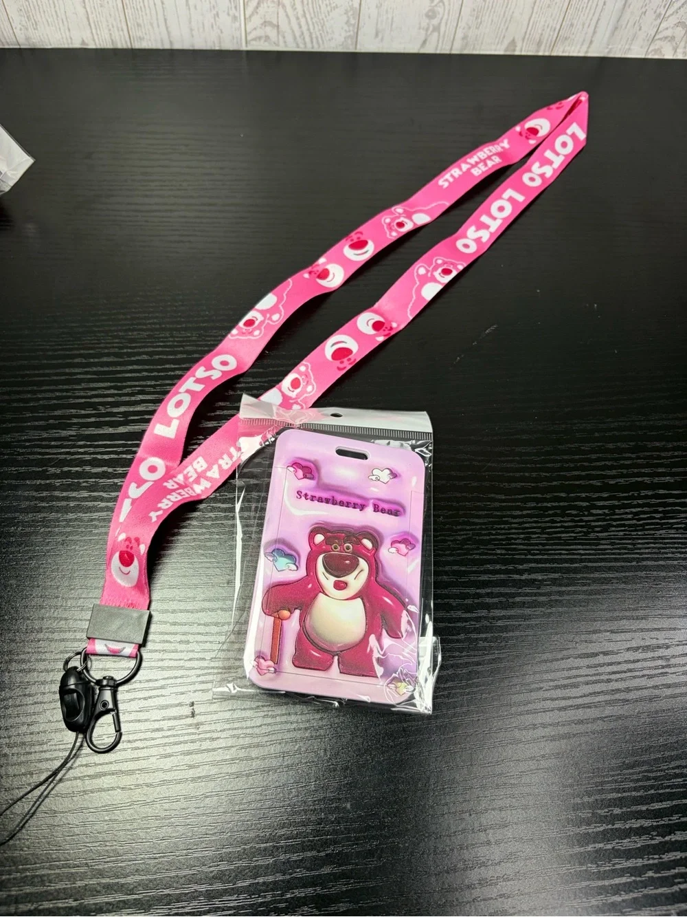 Pink 'Strawberry Bear' Card Holder with Lanyard